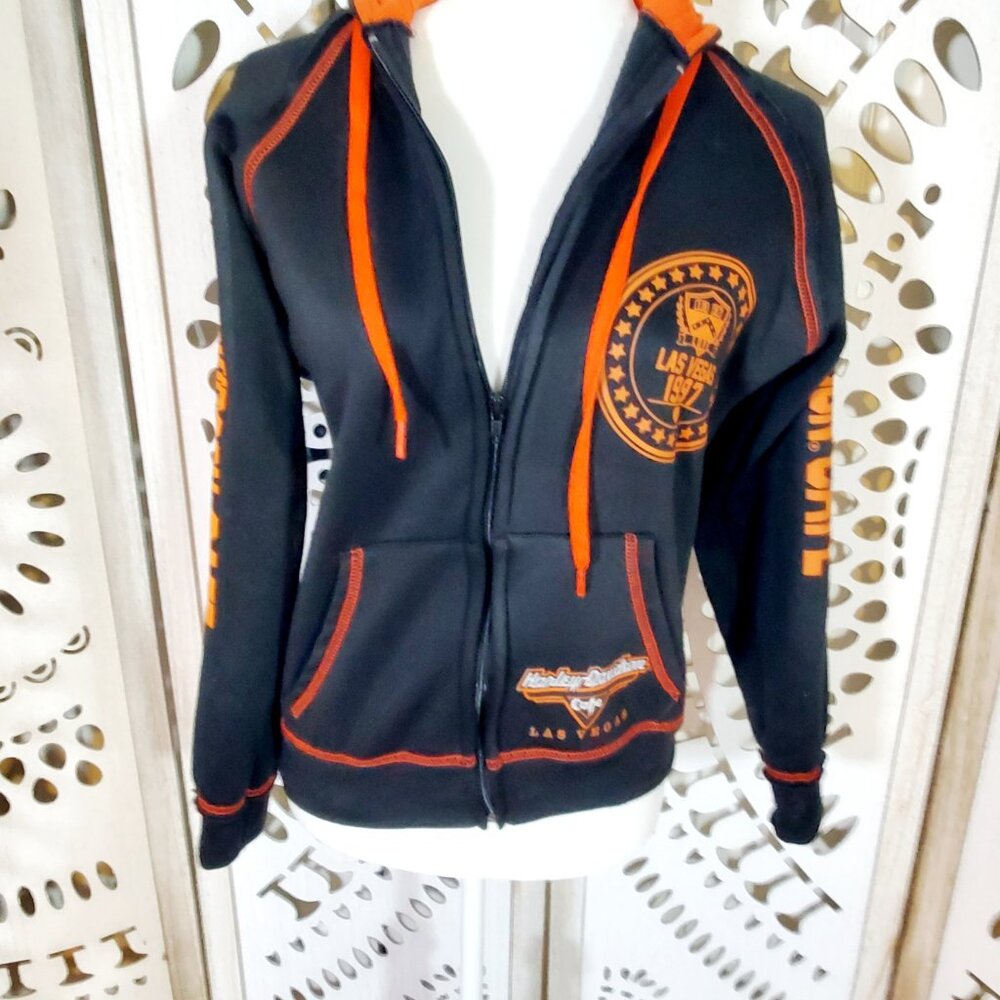 Vintage Y2k Harley Davidson Medium Full Zip Up Hoodie Las Vegas 1997  Bikecore - Picture 12 of 12